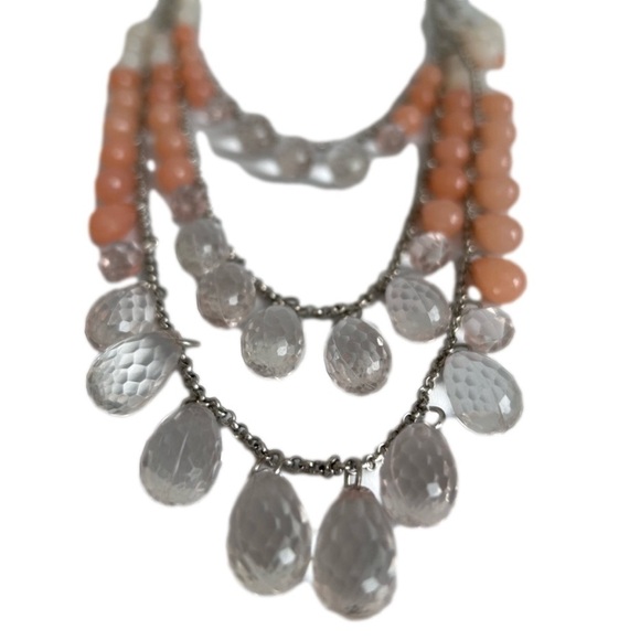Multi Layered Lucite Silver Tone Necklace - Picture 2 of 4
